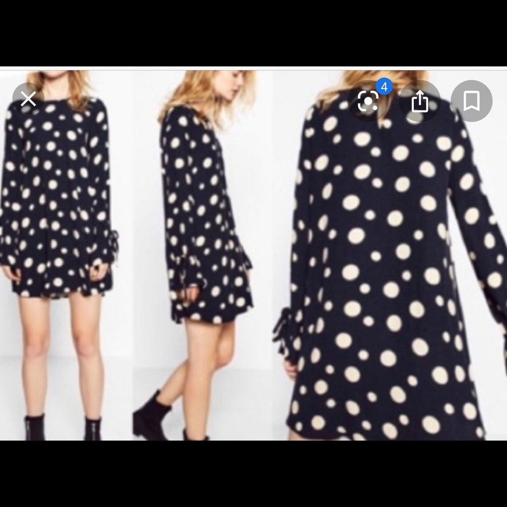 Zara Navy Polka Dot Dress